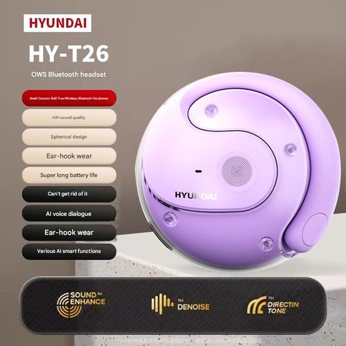 Purple Hyundai HY-T26​​Pro AI Translator - Real-time simultaneous interpretation mode with wireless headphones for business travel and multilingual meetings