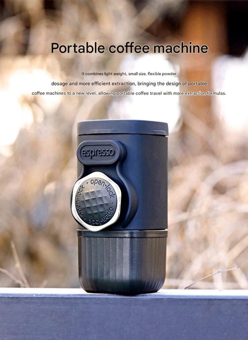 Black Portable Hand Press Espresso Machine - Compact and Portable, Compatible with Capsule Coffee | Manual Coffee Machine for Home, Travel and Outdoors