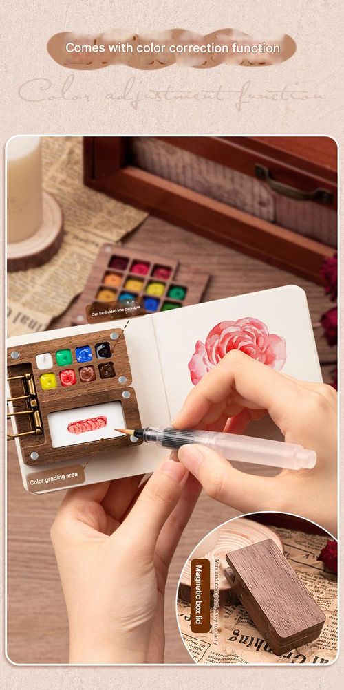 Mini 8-Well Watercolor Paint Set in Walnut Wood Case - Portable Sketchbook & Palette Combo | Creative Travel Painting Kit, Perfect for On-the-Go Sketching