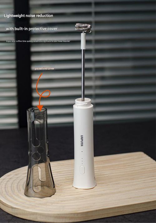 LAPUTA Electric Milk Frother - Fully Automatic | Dual-Head Design | Hands-Free Milk Frother and Stirring Tamper, White | Portable for Home, Travel, and Cafés