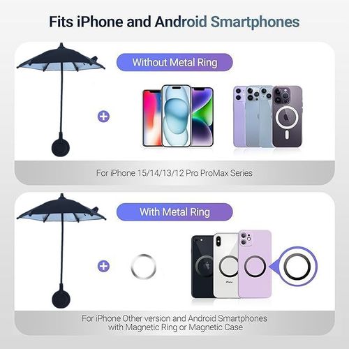 Black Telescopic Magsafe Umbrella Holder - Compact Foldable Sun Shade for Phones w | Retractable Arm