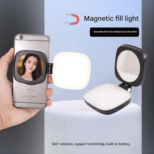 Pocket-Size Folding Beauty Light: Vanity Mirror w Magnetic Holder & Targeted Glow - Collapses Flat, Perfect for Travel