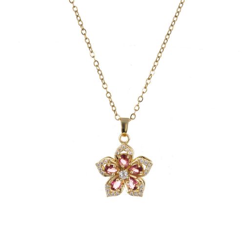 Orange & White Bauhinia Rotatable Necklace for Women - Dainty Zircon Flower Necklace with Spinning Design | Unique Rotatable Zircon Clavicle Chain, Fashionable Jewelry