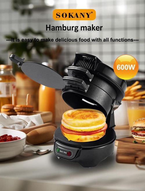 Black Home Sandwich Maker - Efficient 3-in-1 Breakfast Maker for Frying Eggs, Toasting Bread, and Burgers | Compact Electric Griddle for Quick Breakfast | Suitable for Home and Business Use