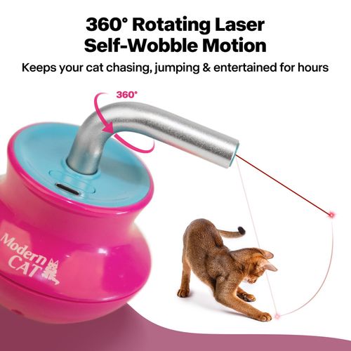 Whirl & Play Cat Toy - Auto-Spinning Wobble Laser w | Feather Teaser, 4-in-1 Funny Kitty Gym for Energy Burning Play (Blue)
