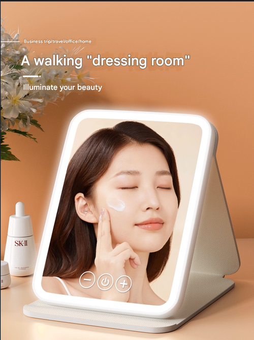 LED Lighted Makeup Mirror - Portable Foldable Tabletop Mirror with 3-Level Dimmable Lights | Stand-Up Vanity Mirror for Students, Dorm & Home Use