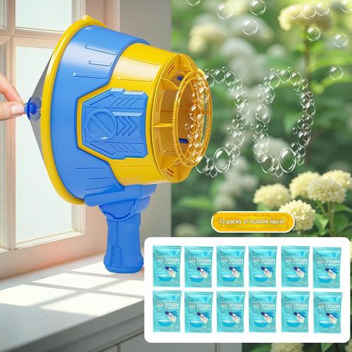 「Tornado Blast Bubble Machine」- Unbreakable Gatling-Style Toy w| 100+ Holes & 12 Refill Tanks