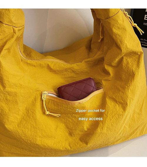 Yellow 2025 New Nylon Tote Bag for Women - Spacious with Multiple Pockets | Oversized Casual Shoulder Bag, Ideal for Shopping, Commuting & Travel