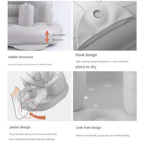 Anti-Fall Baby Bath Seat with Safety Grip - Foldable Inflatable Training Chair for Infants, Non-Slip Bear Design Bathtub Helper