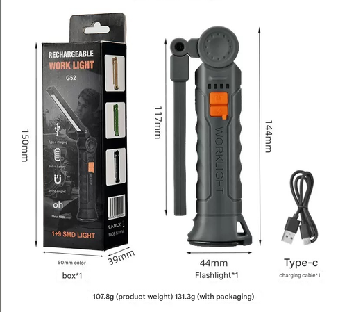 Magnetic Base Work Light -  Rotatable Super Bright LED with Rechargeable Power | Hands-Free Auto Repair Light & Emergency Floodlight