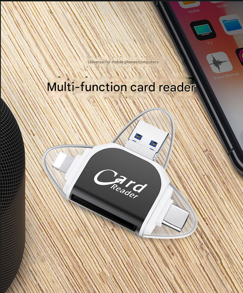 4-in-1 Multi-Card Reader: SD & TF Card Adapter for iPhone & Android Phones - Plug & Play (Black)