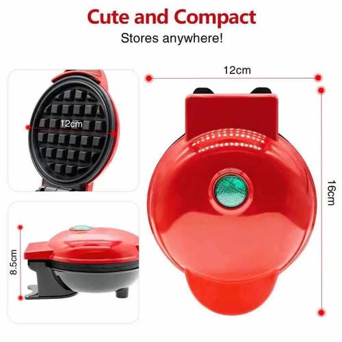 Red CE-Certified Mini Waffle Maker for Home - Efficient Household MIN MAKE WAFFLE Machine | Quick Baking Tool for Kids' Toast & Waffles