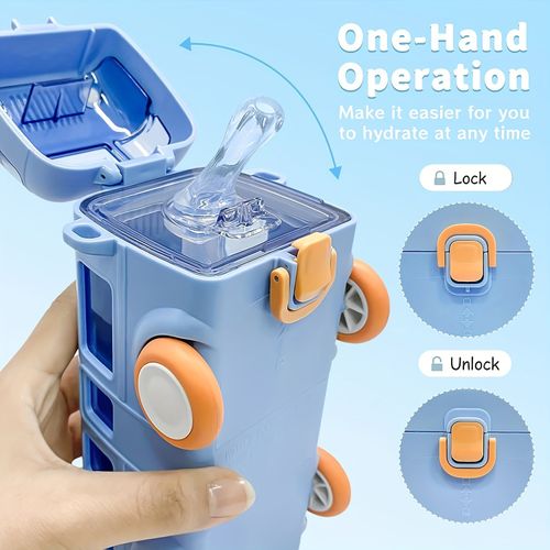 500ml Large Capacity Tritan Kids Water Bottle -  Sip & Straw Cup with Cartoon Bus Design (Blue, Portable Gift)