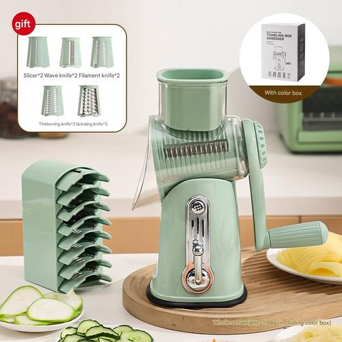 Bestselling Light Green Manual Drum Vegetable Cutter - Multipurpose shredder and slicer, perfect for cutting potato chips | Portable vegetable cutting tool for home and catering