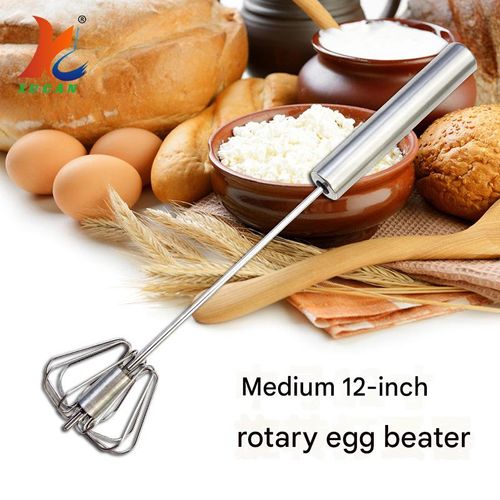 Medium-Size Stainless Steel Semi-Automatic Press Rotating Egg Beater - Manual Egg Mixer for Home Use | Cream Whisk & Stirring Stick