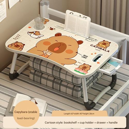 Fold-and-Go Capybara Bed Desk - Portable Study Table w |Slide-Out Drawer & Laptop Stand | Dorm Room Must-Have