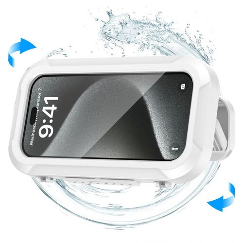 Touchscreen Shower Phone Holder - White 360° Rotating IPX5 Waterproof Case for Kitchen or Bathroom Binge-Watching