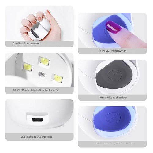 White Mini Nail Lamp - Rose-Inspired Portable Egg-Shaped UV | LED Light | Efficient Quick-Dry Single-Finger Nail Dryer with Cable
