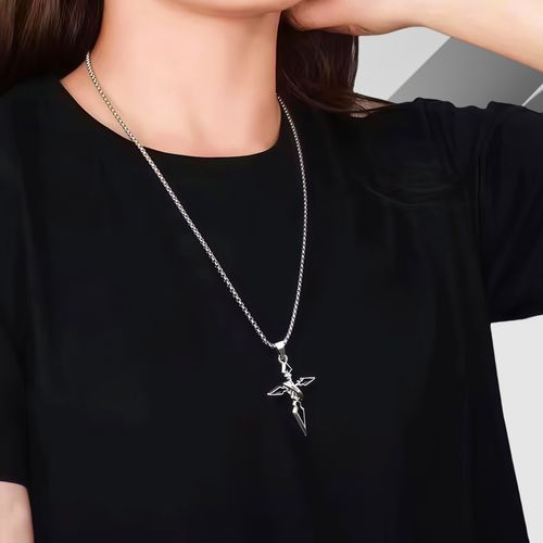 Cross Pendant Necklace for Men - Trendy Titanium Steel Chain with Loop | Stylish Versatile Necklace, Perfect Accessory for Hoodies