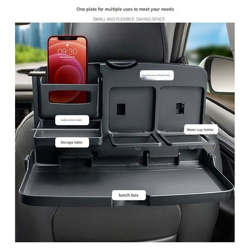 Foldable Car Backseat Tray - Multi-Function Meal Stand w  Collapsible Cup Holder & Tablet Slot | Crash-Tested Organizer for Kids & Road Trips