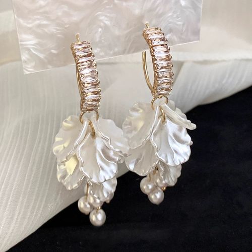 Elegant Petal Pearl Earrings - Refined White Drops for Timeless Grace | SS25 Must-Have Luxury Studs w | Ethereal Aura