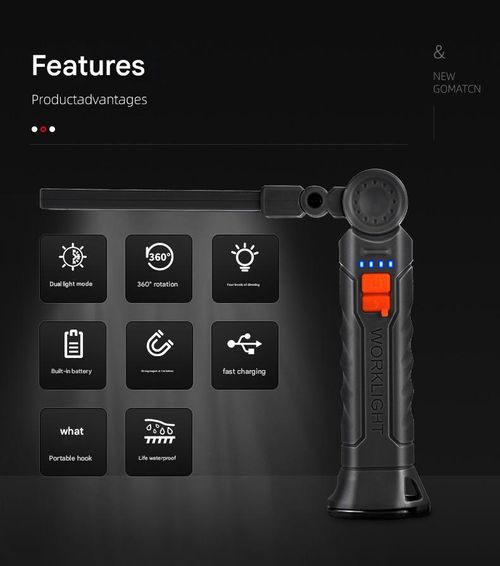 Magnetic Base Work Light -  Rotatable Super Bright LED with Rechargeable Power | Hands-Free Auto Repair Light & Emergency Floodlight