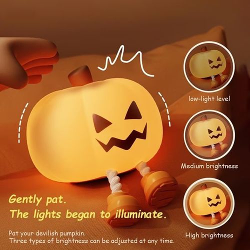 Creative Pumpkin Silicone Night Light - Easter & Halloween Decor with Gentle Tap Control, Warm Ambient Glow for Bedroom (Orange)