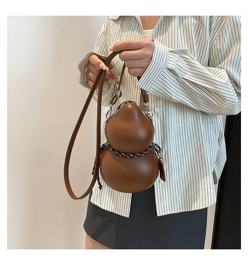 2025 Spring New Arrival Brown Gourd-Shaped Women's Bag - Creative Fashion Statement Bag | High-End Textured Shoulder & Crossbody Bag