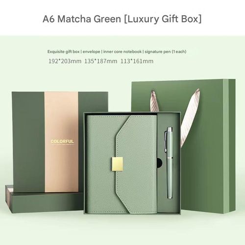 Matcha Green Business Notebook Set - A6 Loose-Leaf Premium Gift Box | High-end executive notebook, stylish diary, perfect for office use and gift giving