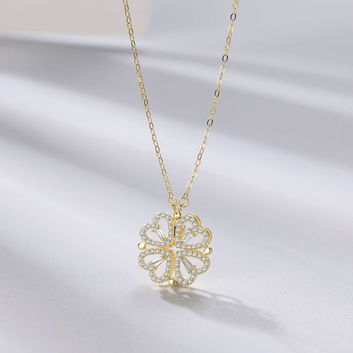 Gold Magnetic Heart & Clover Necklace for Women - 2-Way Wear Design | Versatile Convertible Pendant Necklace