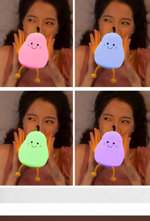 Cartoon Pear-Shaped Night Light - Portable Bedside Sleep Companion | Cute and Creative Bedroom Decor | Three Adjustable Settings | Colorful