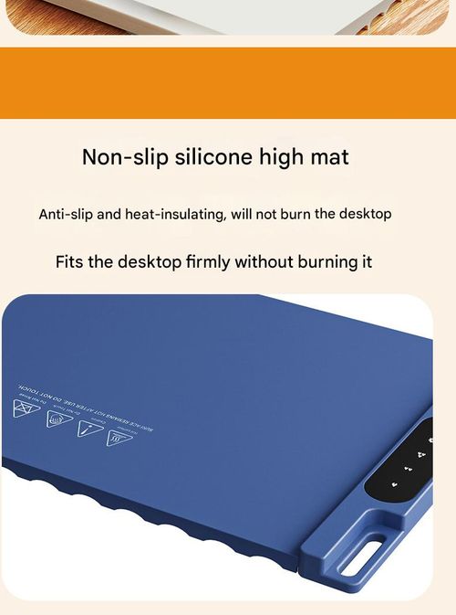 Gray-Blue Square Food Warmer Plate - Portable Heated Dining Mat with Constant Temperature | Anti-Slip, Flexible Silicone, Foldable & Rollable for Easy Storage