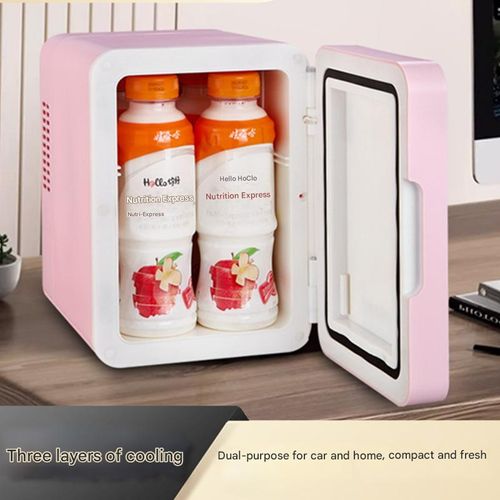 4L Dual-Use Pink Cooler w | LED Vanity Mirror - Car & Home Mini Fridge for Skincare & Drinks