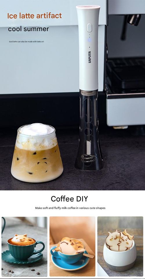 LAPUTA Electric Milk Frother - Fully Automatic | Dual-Head Design | Hands-Free Milk Frother and Stirring Tamper, White | Portable for Home, Travel, and Cafés