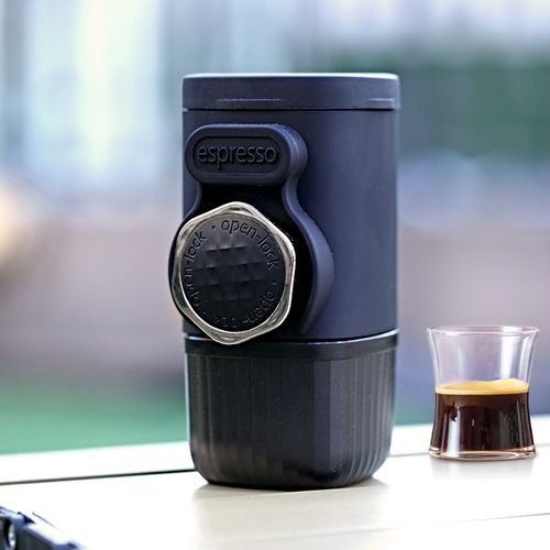 Black Portable Hand Press Espresso Machine - Compact and Portable, Compatible with Capsule Coffee | Manual Coffee Machine for Home, Travel and Outdoors