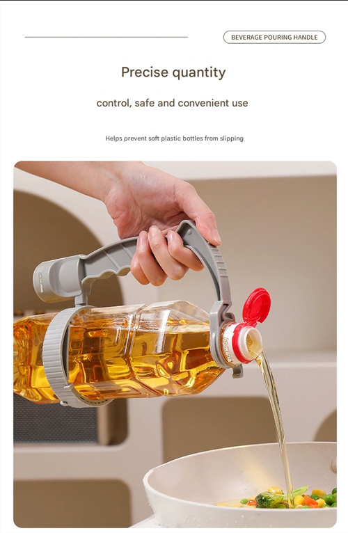 Gray Beverage & Condiment Handle - Portable Pour Spout with Precise Flow Control | Built-in Opener to Prevent Spills & Slippage While Pouring