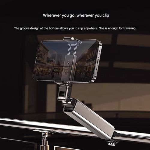 360° Adjustable Aluminum Stand - Obsidian Black Travel Phone Holder w | Foldable Magic Clip | Universal Lazy Mount for Desk | Car | Bed