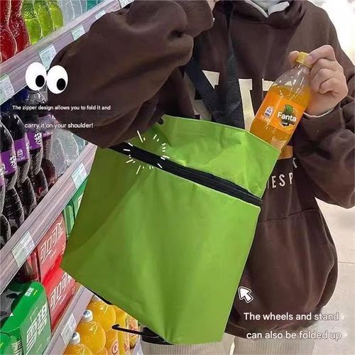 Foldable Rolling Shopping Cart - Portable Grocery Trolley w | XL Bag & Wheels | Collapsible Utility Cart for Market, Home & Travel