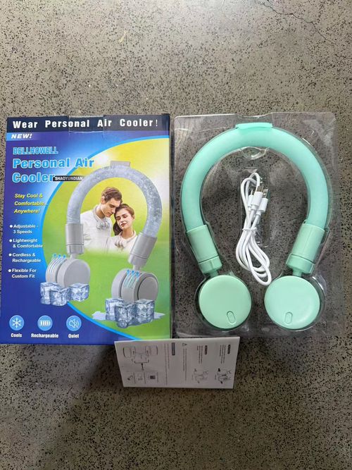 Green Neck-Hanging Fan - Ultra-Portable Mini USB Cooling Fan | Hands-Free, Silent & Bladeless, Perfect for On-the-Go Use
