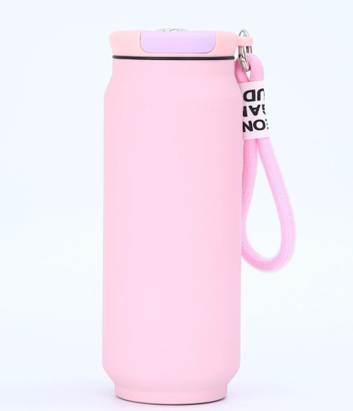 Pink Double-Wall Vacuum Insulated 500ml Thermos - Stylish 304 Stainless Steel Travel Mug | Jar-shaped design with handle for easy outdoor portability