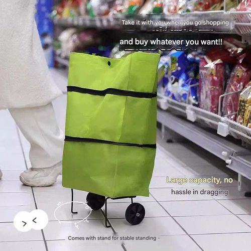 Foldable Rolling Shopping Cart - Portable Grocery Trolley w | XL Bag & Wheels | Collapsible Utility Cart for Market, Home & Travel