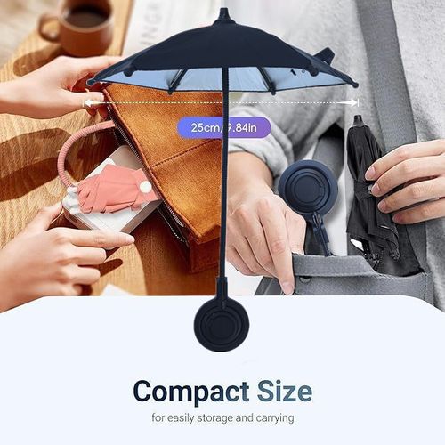 Black Telescopic Magsafe Umbrella Holder - Compact Foldable Sun Shade for Phones w | Retractable Arm