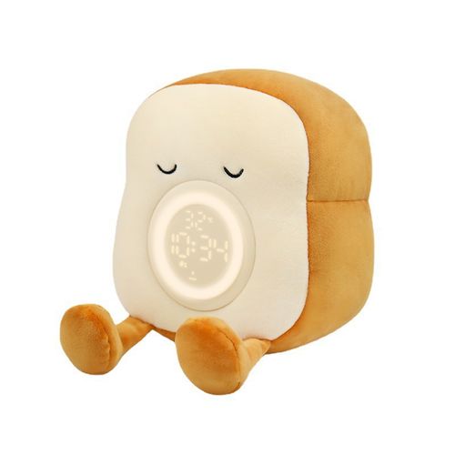 New Toast-Shaped Plush Alarm Clock with Night Light - Multi-Functional Creative Electronic Alarm | Student-Friendly Bedside Sleep Companion Lamp for Bedroom