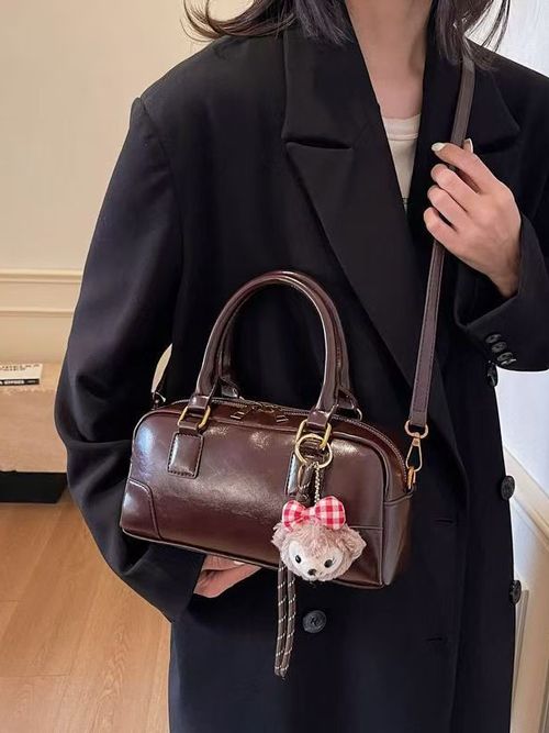 2025 New Burgundy Women's Handbag - Stylish High-End Bowling Boston Bag | Versatile for Commute (Top-Handle, Shoulder & Crossbody)