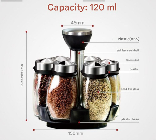 7-Piece Glass Spice Jar Set for Home - Efficient Rotating Spice Organizer Kit | All-In-One Revolving Storage Case with Seasoning Jars