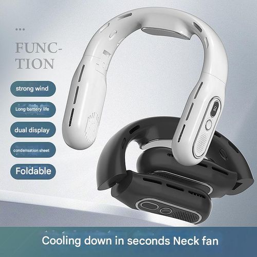 Portable Foldable Bladeless Neck Fan - White 2025 | Quiet Hands-Free Cooling w| Digital Display & Long-Lasting Battery for Outdoor|Travel