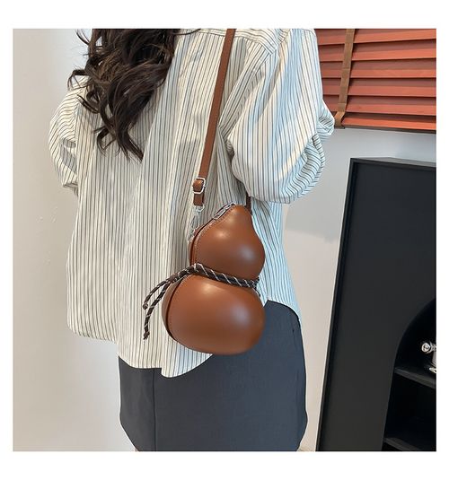 2025 Spring New Arrival Brown Gourd-Shaped Women's Bag - Creative Fashion Statement Bag | High-End Textured Shoulder & Crossbody Bag