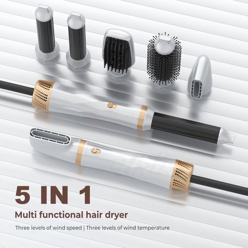5-in-1 Hot Air Brush Styler - Blow Dry, Straighten, Curl, Comb & Volumize | Multi-Function Hair Tool for Effortless Styling at Home