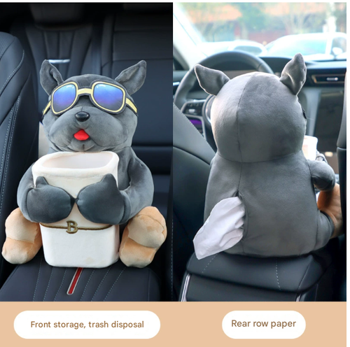 2-in-1 Car Tissue Box & Trash Bin – Cute Armrest Organizer for Women (Creative Car Decor)