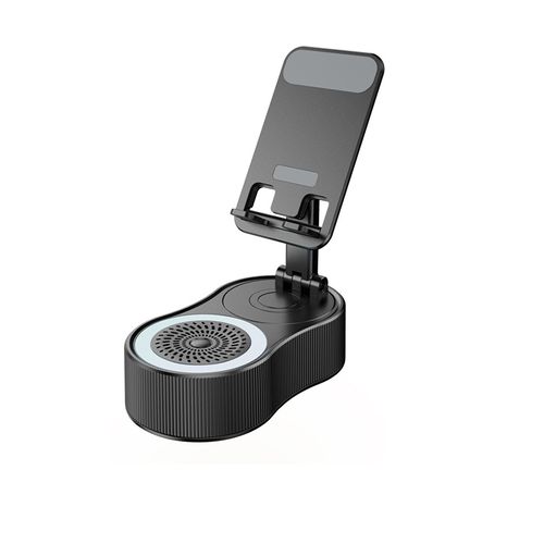 Black Ultra-Portable 360° Desktop Buddy - Rotating Phone Holder with Power Bank, Bluetooth Speaker and Ambient Light | Mini Space-Saving, Suitable for Travel Office